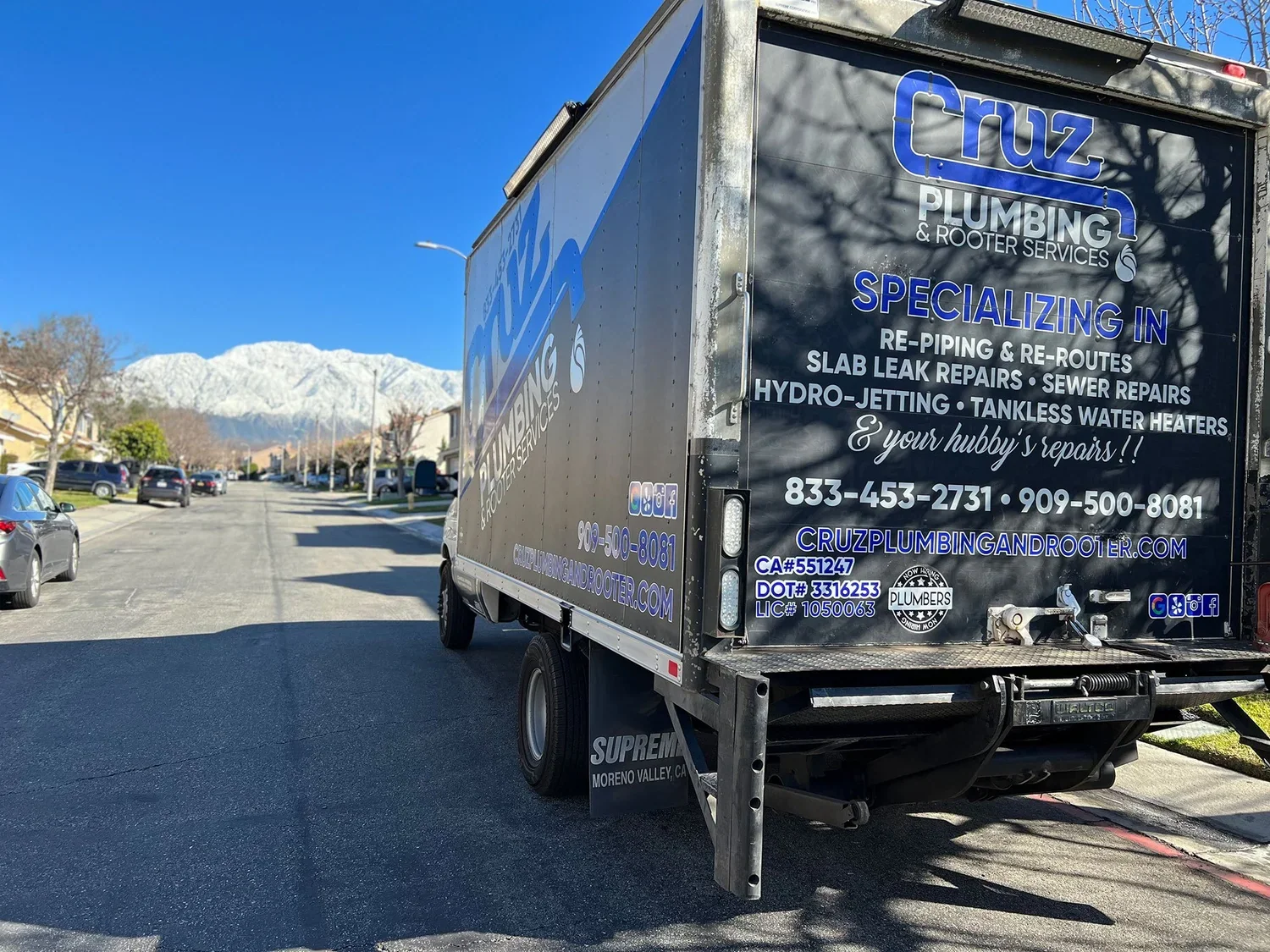 Cruz Plumbing service truck serving Upland and the Inland Empire