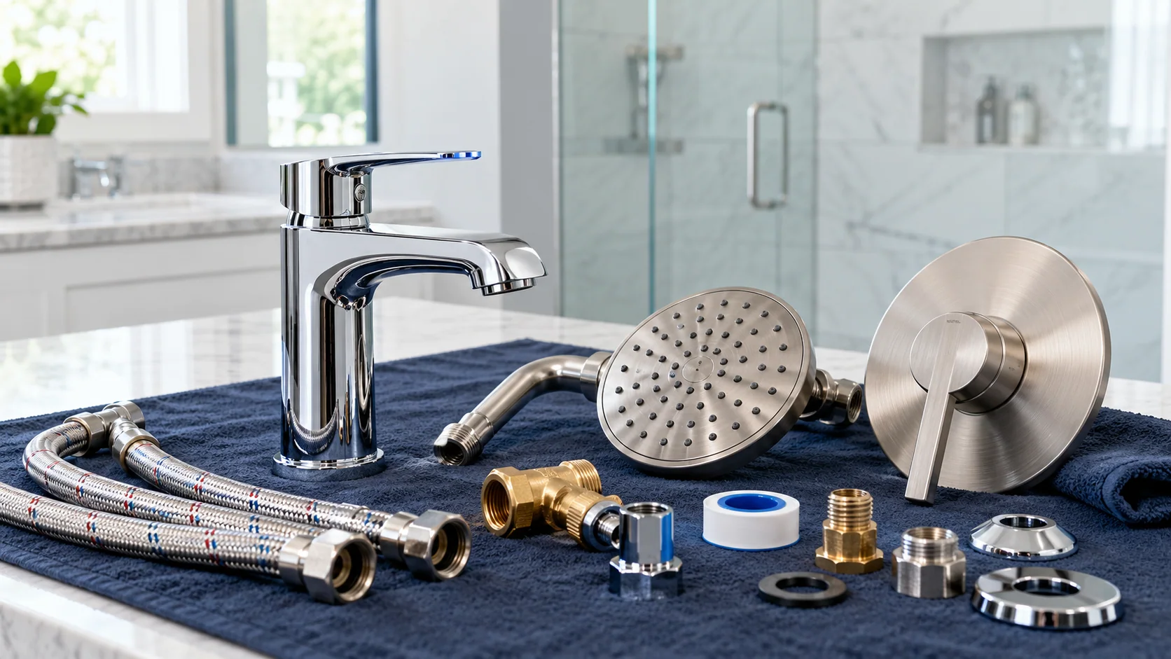 Faucet, showerhead, shower valve trim, and plumbing fixture connections