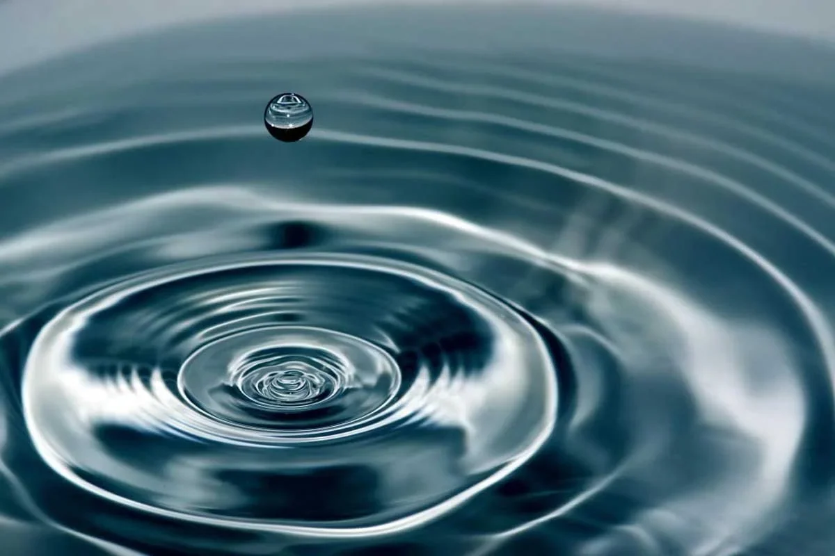 Water droplet creating a ripple on the surface of water